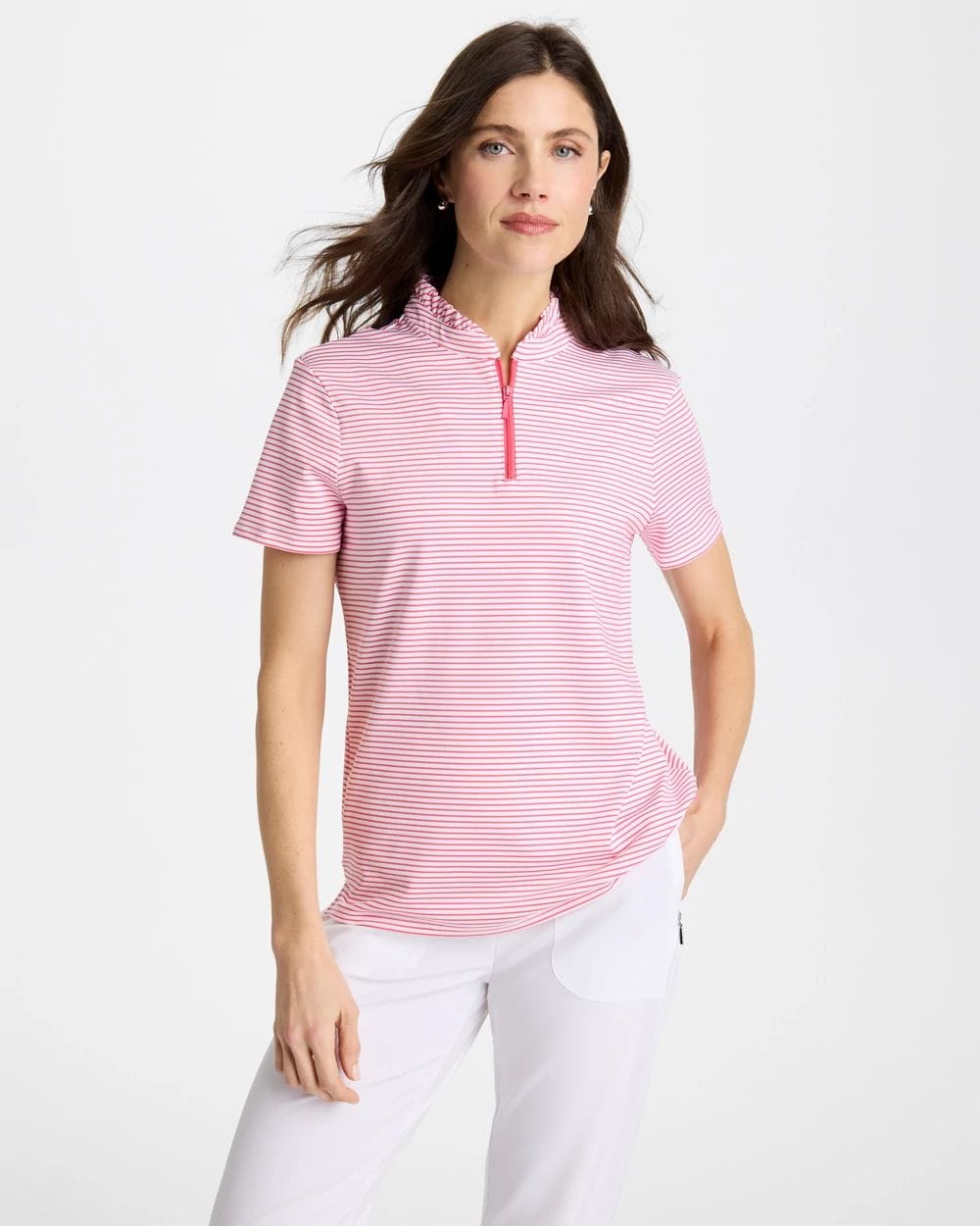 Zenergy® UPF Ruffle Striped Half Zip | Chico's